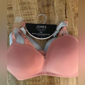Jones New York Pink and gray  Microfiber Bra Set wirefree wire free NEW NWT